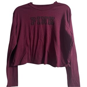 PINK long sleeve t shirt cropped - medium - burgundy color